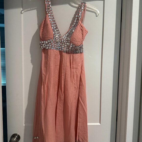 Sue Wong Nocturne Dress 6 Evening Cocktail #38 SILK Short Pink Peach Jeweled